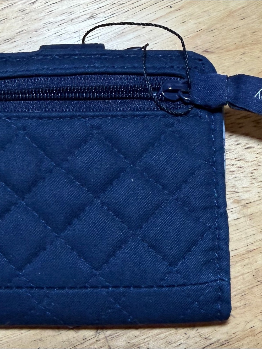 Women's Quilted Navy Blue Zipper Card ID holder